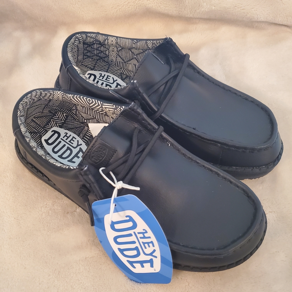 Hey Dude Classic Black Leather Shoes